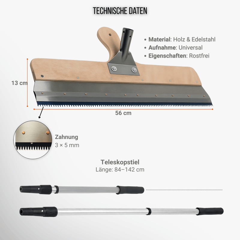 Großflächenrakel 560 mm (Stehrakel) – Zahnrakel/Standrakel mit Steckvorrichtung