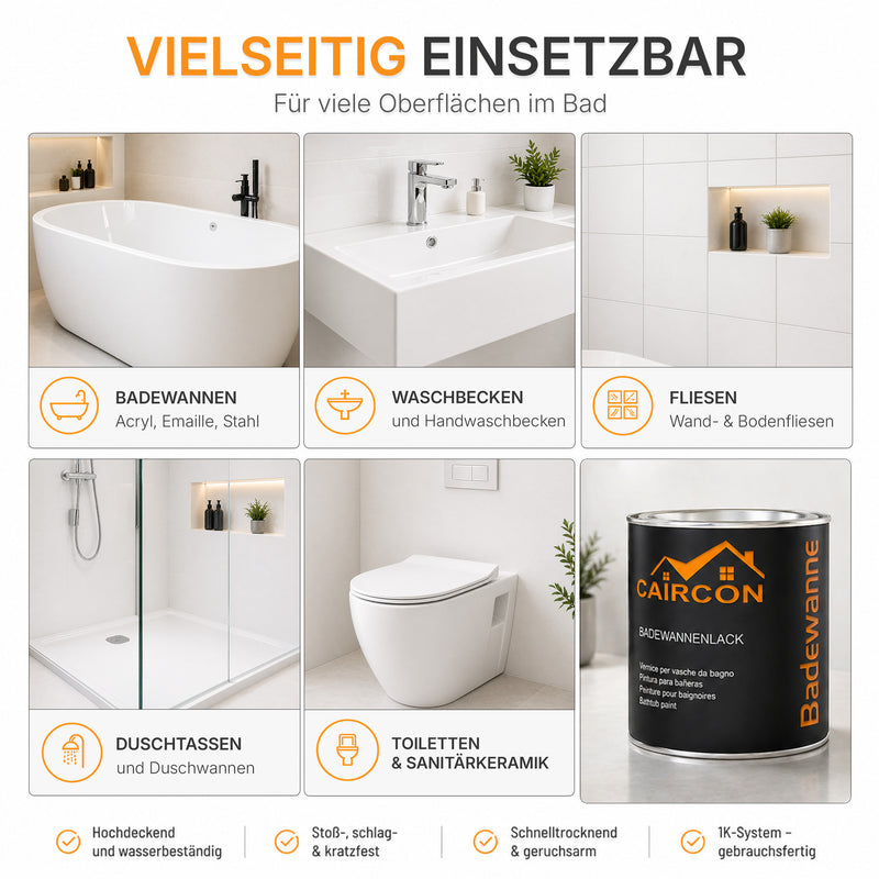 Badewannenlack Seidenglänzend für Badewannen & Sanitärflächen