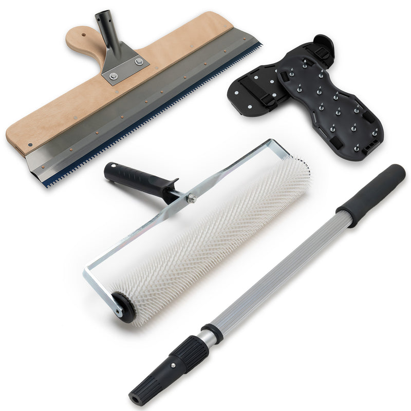 Bodenbeschichtung Werkzeug Set – Stehrakel, Entlüftungswalze, Nagelschuhe & Farbwalze
