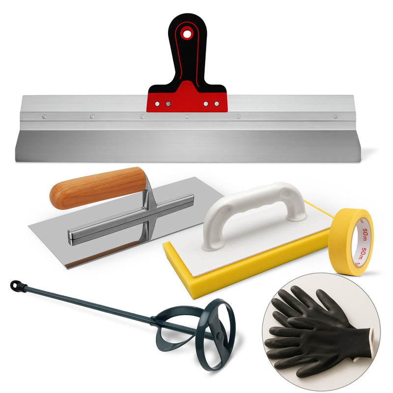 Spachtelset für Putz & Trockenbau – Flächenspachtel, Glättekelle und Schwammbrett im Set